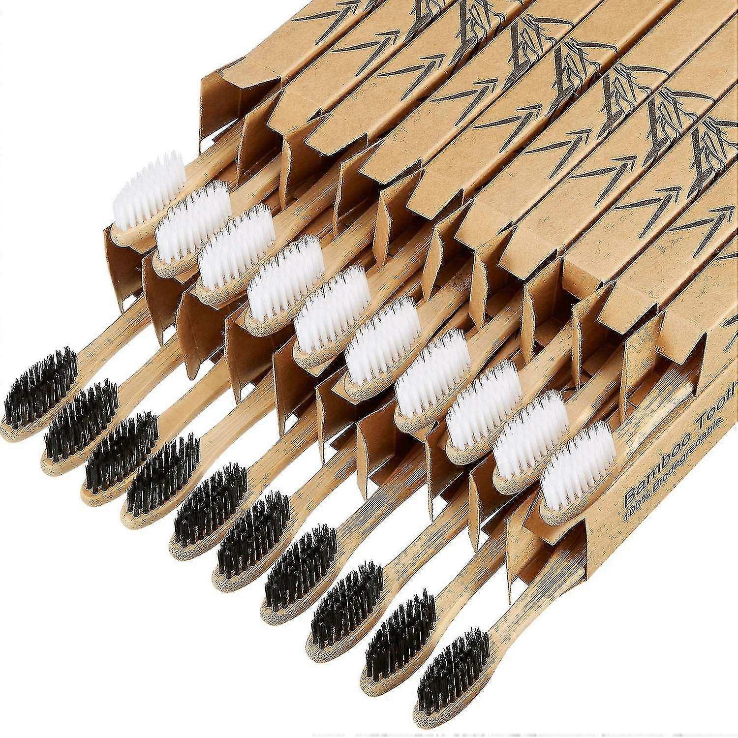 20 Pieces Biodegradable Bamboo Toothbrushes Reusable Charcoal Bamboo Toothbrush Natural Reusable Toothbrushes With Bpa-free Soft Bristles And Natural