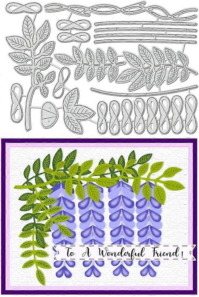 Wisteria Flower Cutting Dies Leaf Branches Stencils Flower Decorative Embossing Stencils for Scrapbooking Photo Album Greeting Card Making Paper Embos