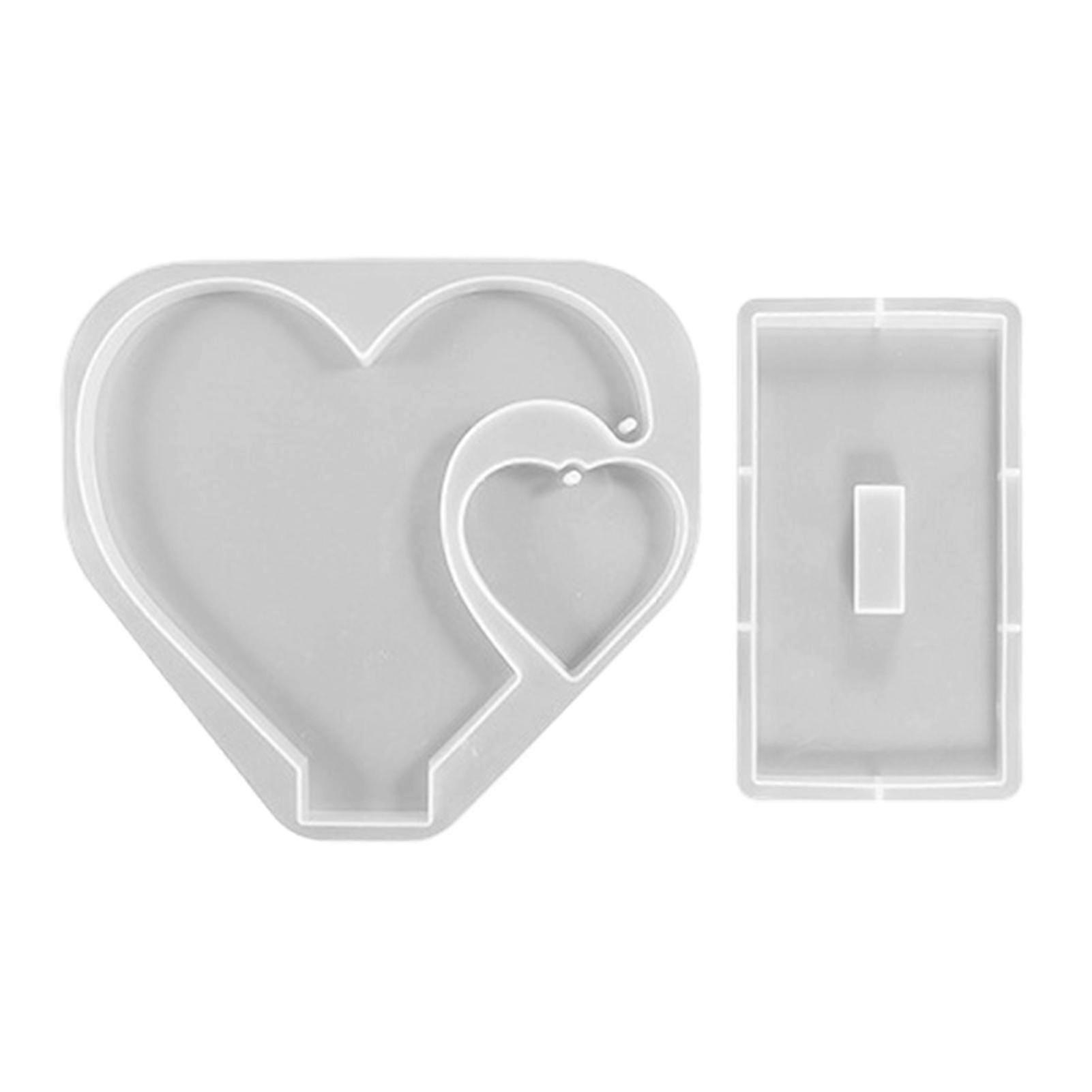 2pcs Silicone Mold Set Desktop Double Heart Shape Smooth DIY Craft Photo Frame