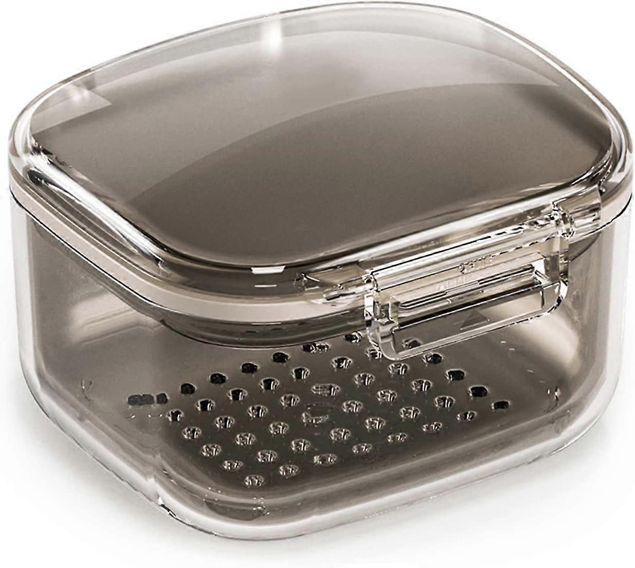 Multipurpose Dentures Bath Case with Strainer Basket, Three Layer Denture Holder,Black