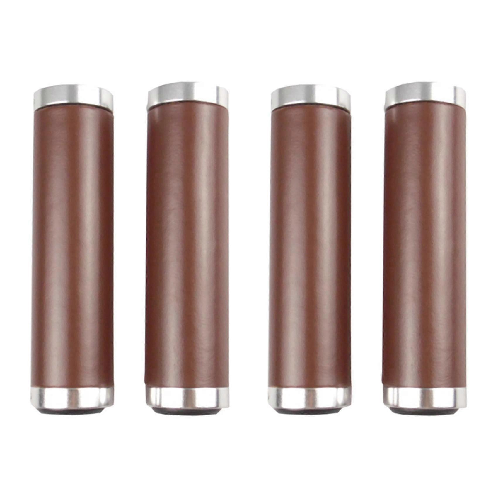 2 Pair Retro Bike Handlebar Grips Soft Pu Leather Mountain Bike Handle Cover Non-slip Bicycle Cycli