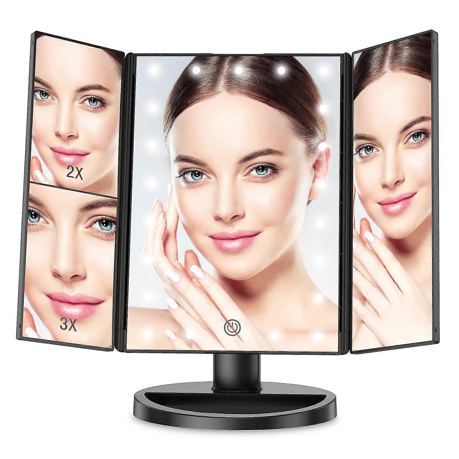 Makeup Mirror Foldable Triple Vanity Mirror With 22 Led Lights 2x 3x Magnification