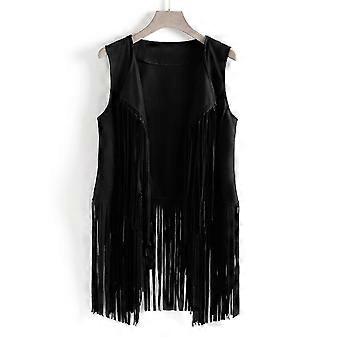 Women's Cardigans Women Autumn Winter Suede Ethnic Sleeveless Tassels Fringed Vest Cardigan-YUHAO