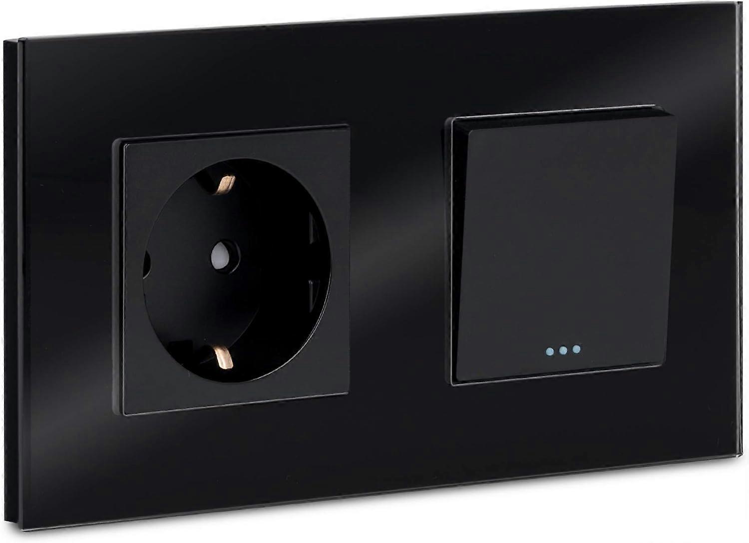 Two-way switch with socket - Two-way wall switch with wall light and Schuko socket - Button with glass frame