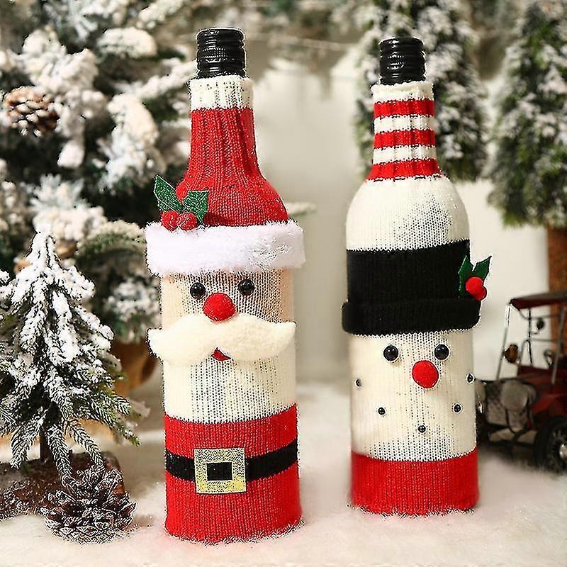 Vinflaskpåsar 2st Stickad Elastisk Julvinflaska Förpackning