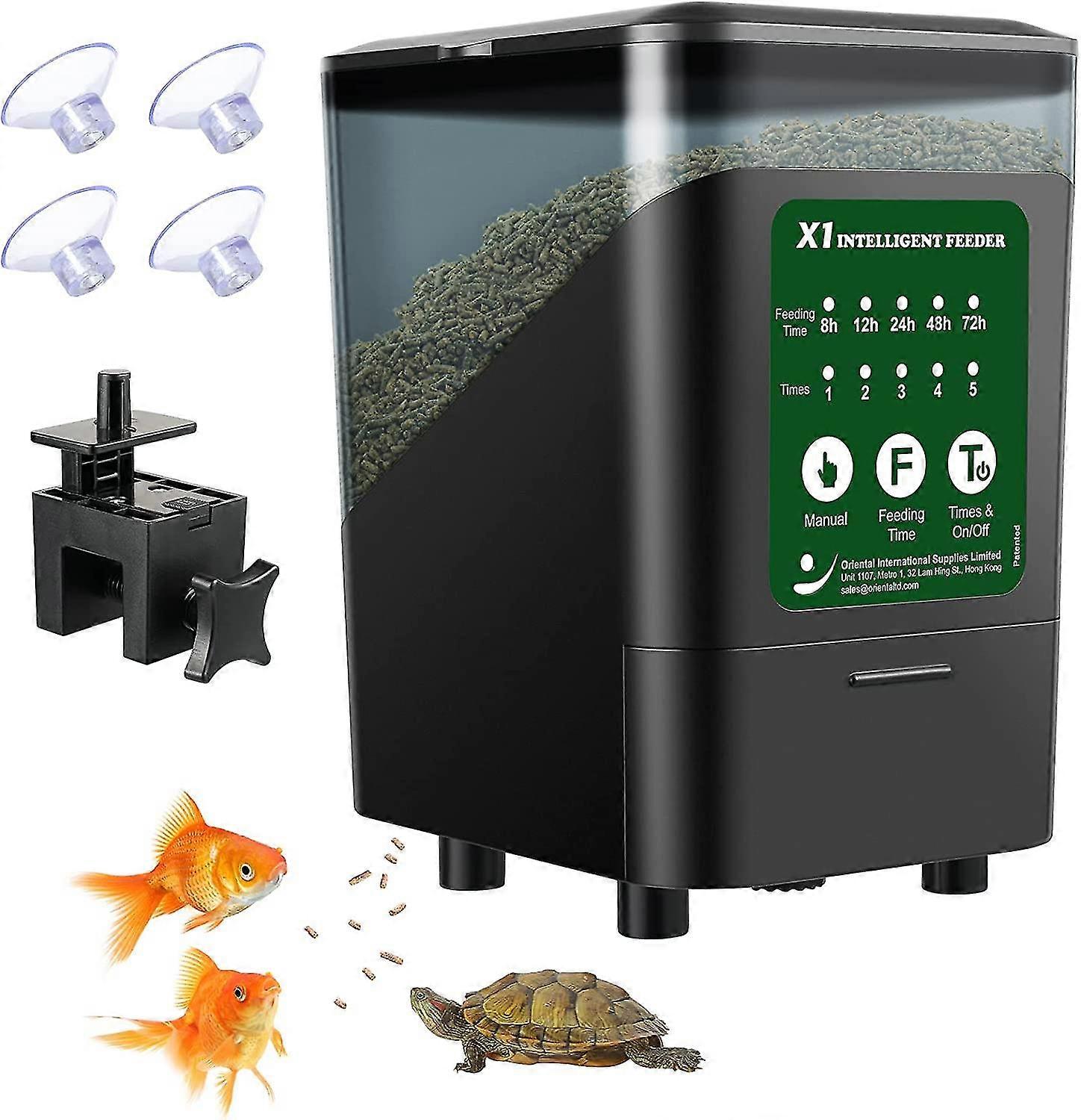大型自動フィッシュフィーダー、14液量オンスの特許取得済みの革新的なデザインの水族館フードタンクディスペンサー、タイマー付き、自動給餌防湿電気アジュ