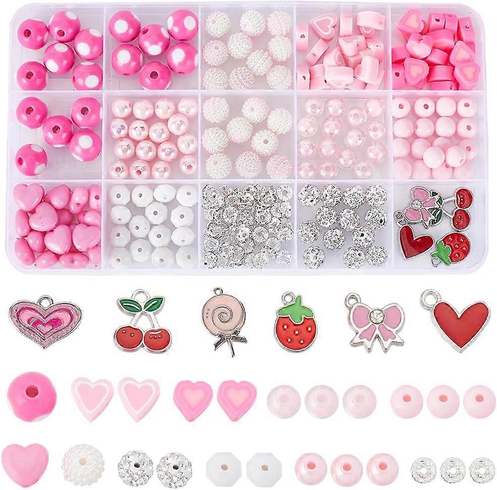 1 Box 252Pcs Pink Acrylic Beads Kit Pink Red Heart Beads Love
