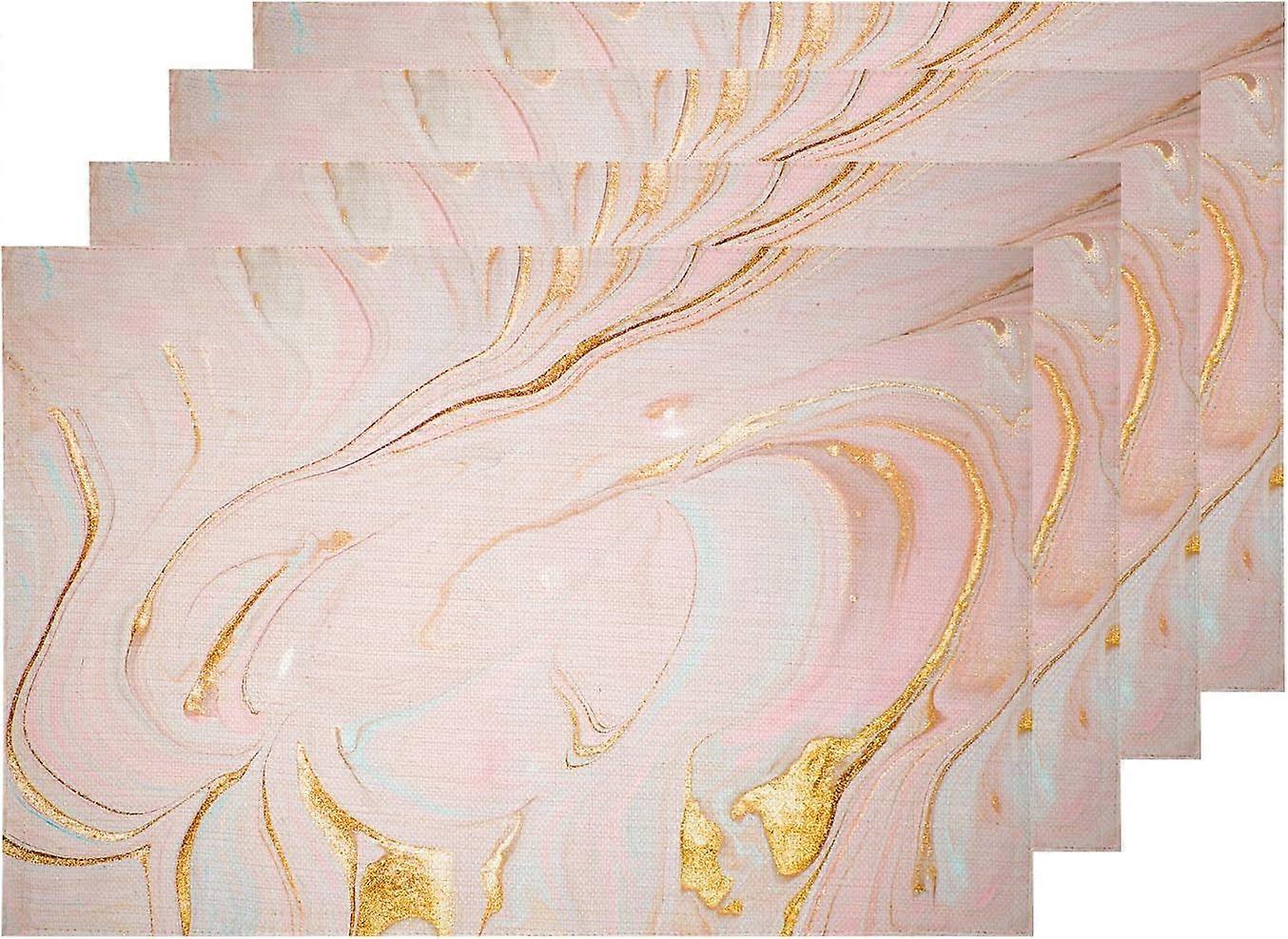 White Abstract Fantasy Placemats, Gold Marble Table Mat Linen Burlap Washable Double-Deck Heat Insulation for Dining Table Kitchen Table Set of 4 (12