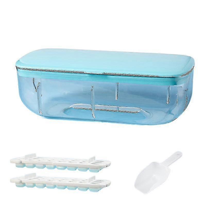 Press Ice Maker Silicone Ice Cube Tray Kitchen Container Box(size:blue 48 Grids)