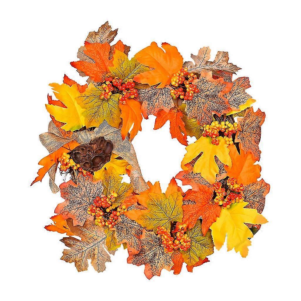 14 Inch Artificial Autumn Fall Wreath Harvest Thanksgiving Wreath For Front Door With Maple Leaf Berry Halloween Decorations
