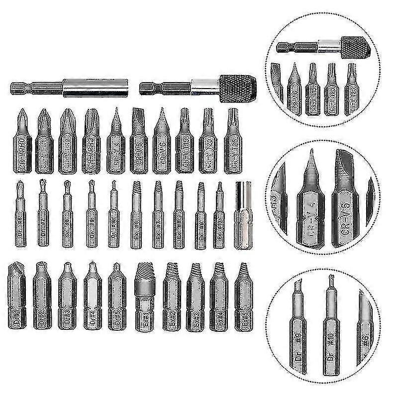 Damaged Screw Remover Set 33 Pieces With Drill Bit Extractor Tool Bit Rod