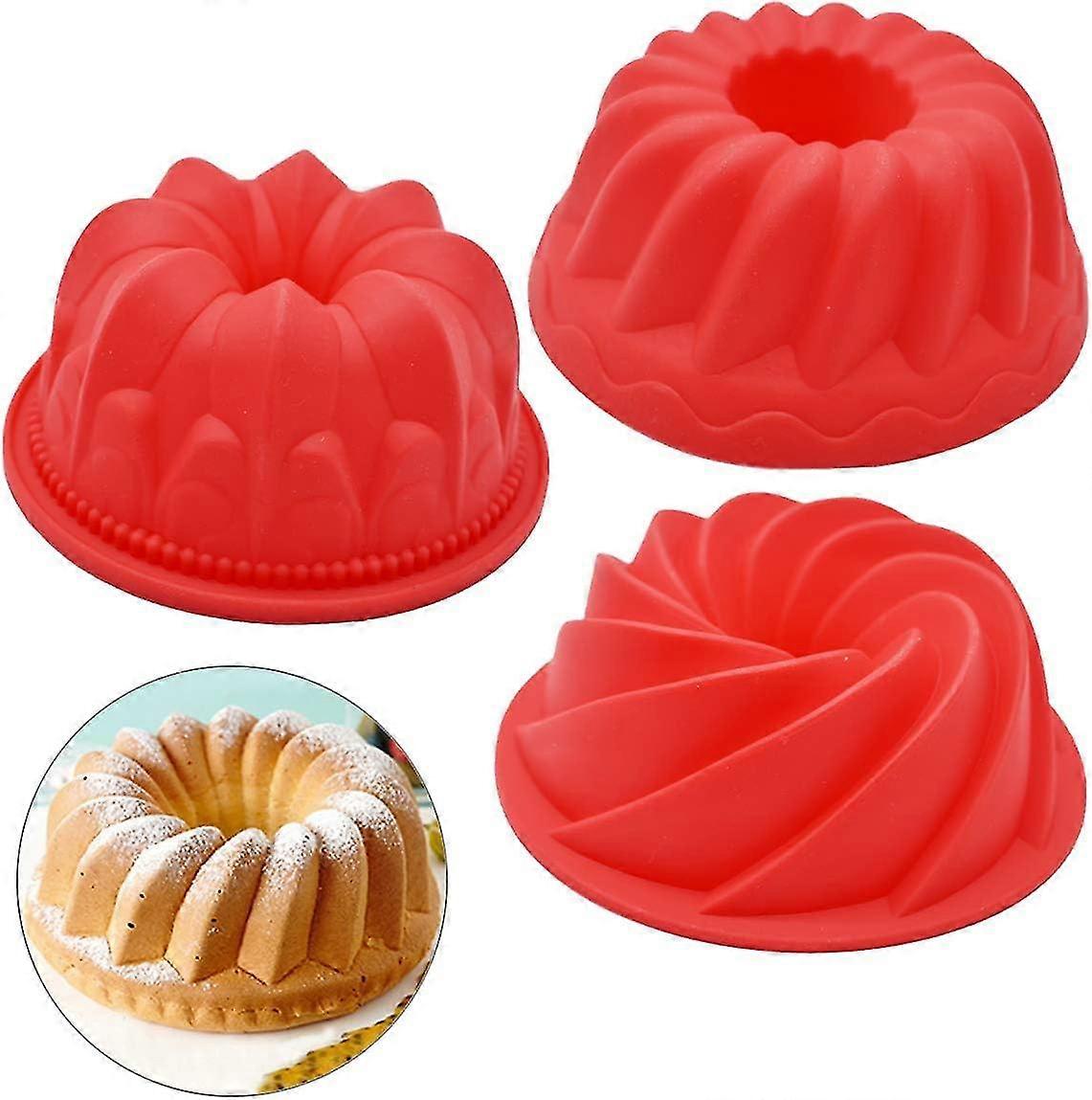 3 Stück geriffelte Silikon-Kuchenformen, geriffelte Spiralkuchenform, Backkuchenform