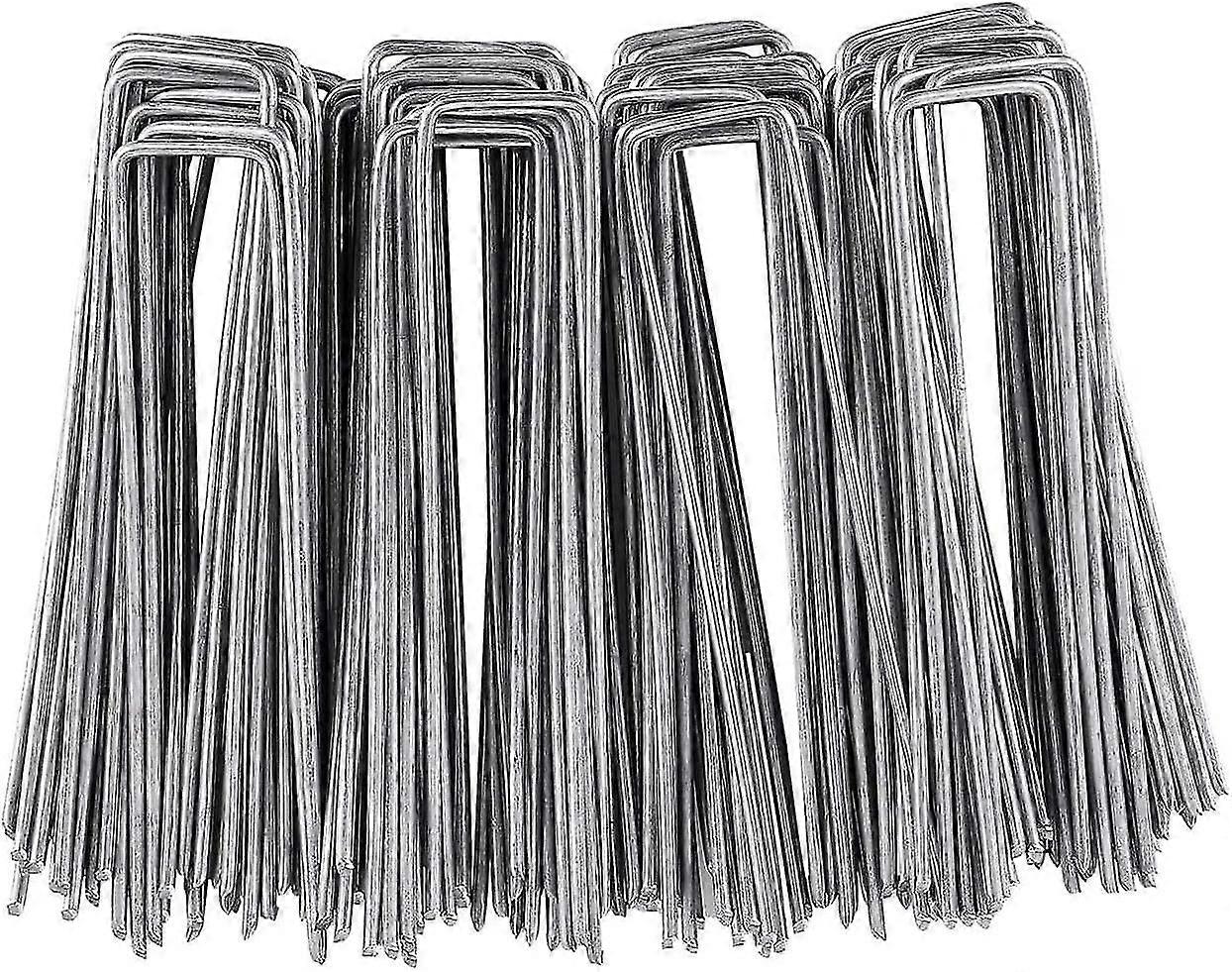 100 Pieces U-shaped Galvanized Garden Stakes, Ideal For Gardening, Mulching Cloths, Fence And Netting, Multi-purpose Ground Anchors, 150 * 25mm, 3mm