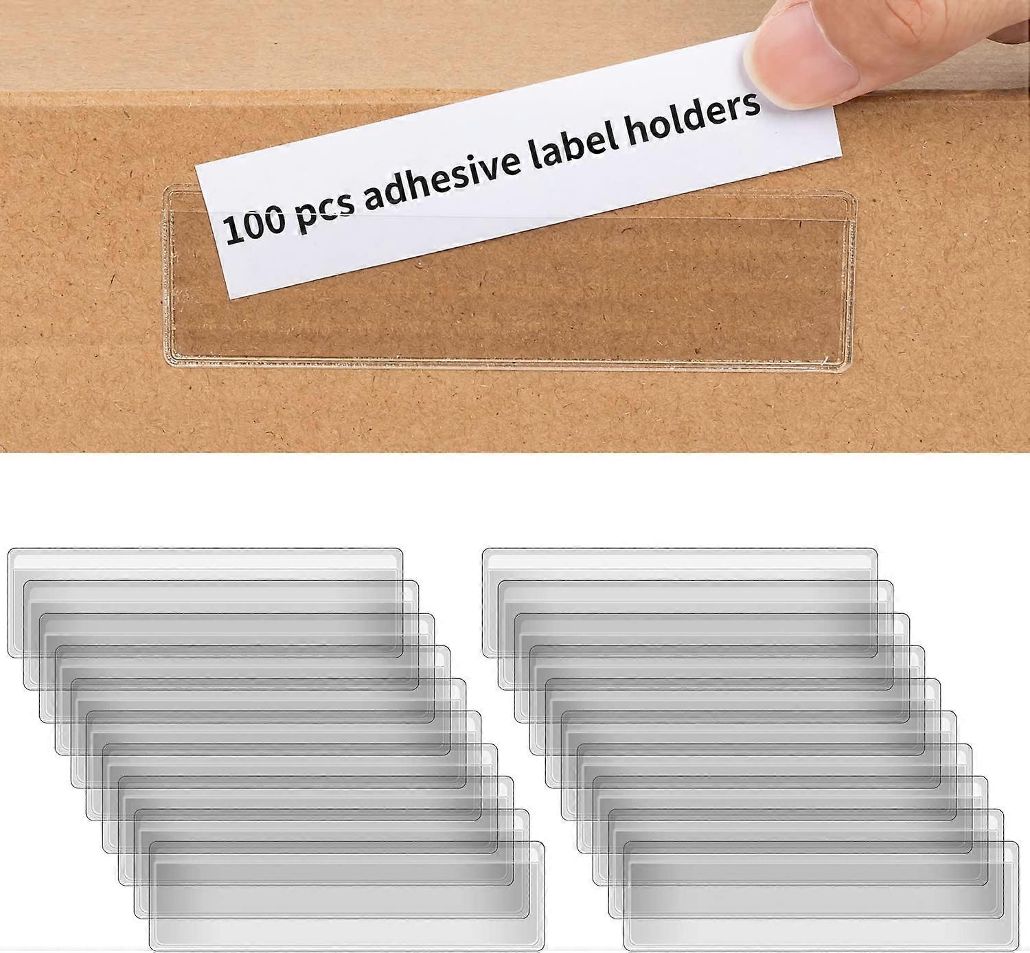 Self Adhesive Label Holders, 100 PCS 4 x 1 inch Clear Plastic Label Pockets, Label Holders for Supermarket Library Mailbox School Business Office