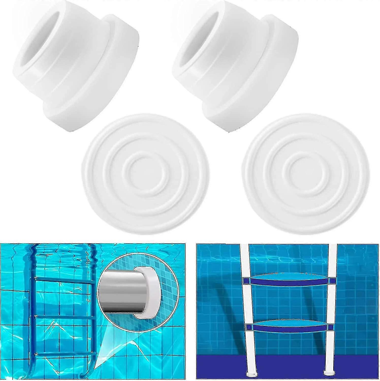 2pcs Pool Ladder Bumpers For Inground Pool, White Rubber Inground Pool Ladder Caps Fits 1.90 Swimming Pool Ladder