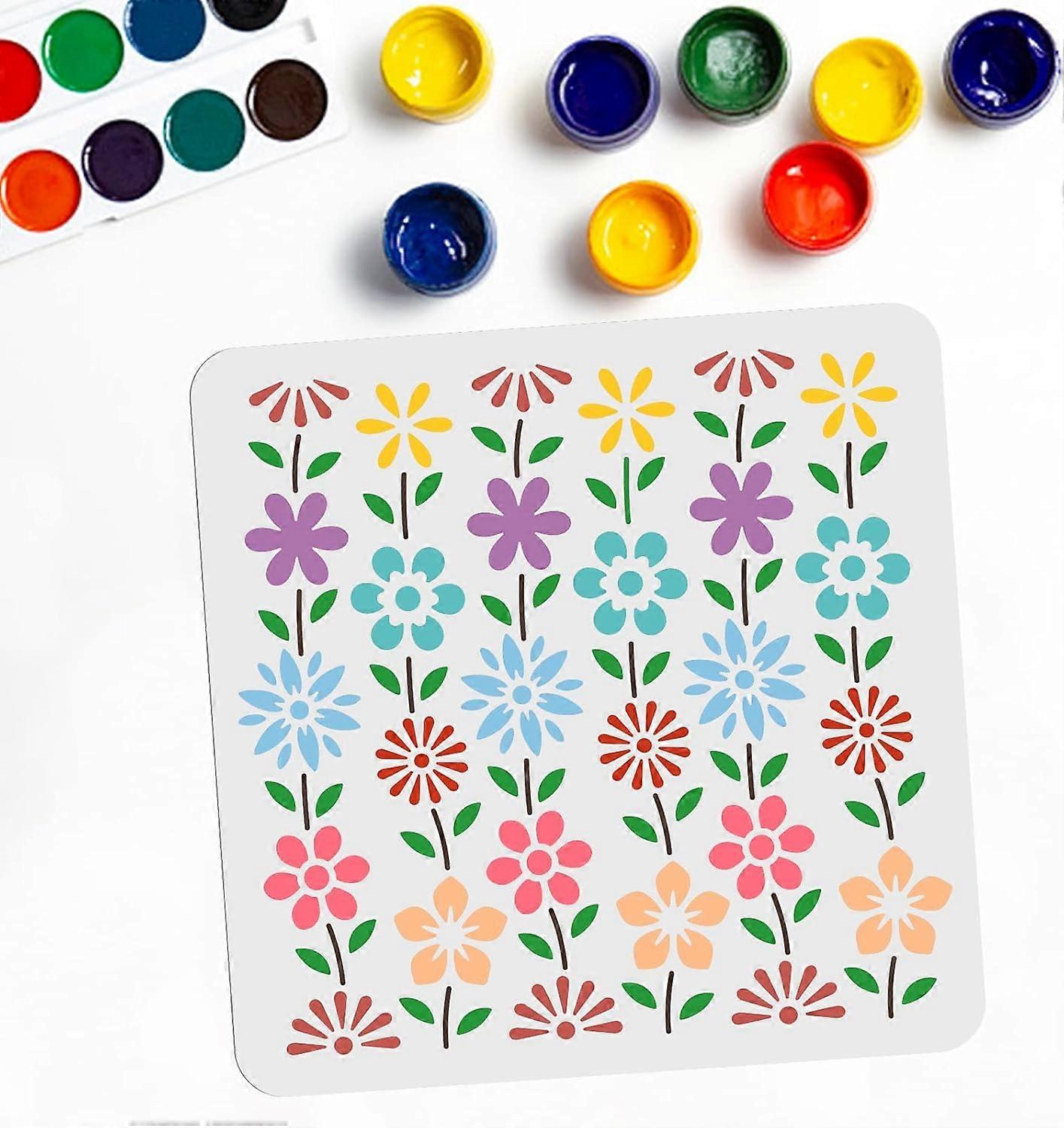 Floral Border Stencils Small Flower Chain Stencils Stripe Flower Painting Stencils 11.8"11.8" Square PET Reusable Spring Wildflower Stencil on Wall Cl