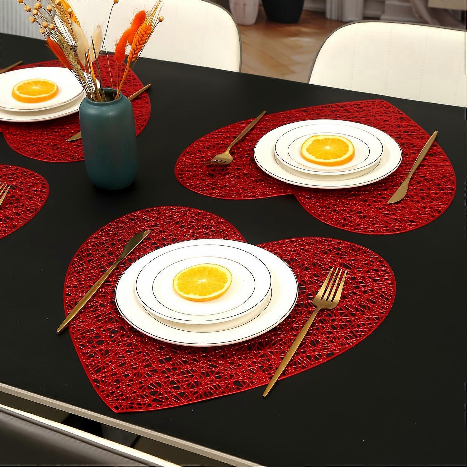 2/4/6/8pcs Plasitc Placemat, Love Valentine's Day Placemat, Heat Insulation, Non-slip Restaurant, Hotel, Dining Table Mat, Dining Table Decor, Table S