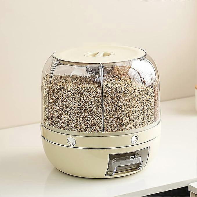 Rice and Cereal Storage Box, 6 Compartments Rice Storage Round Cereal Dispenser, 360 Rotating Food Dispenser with Lid for Beans, Rice, Peanuts, Barley