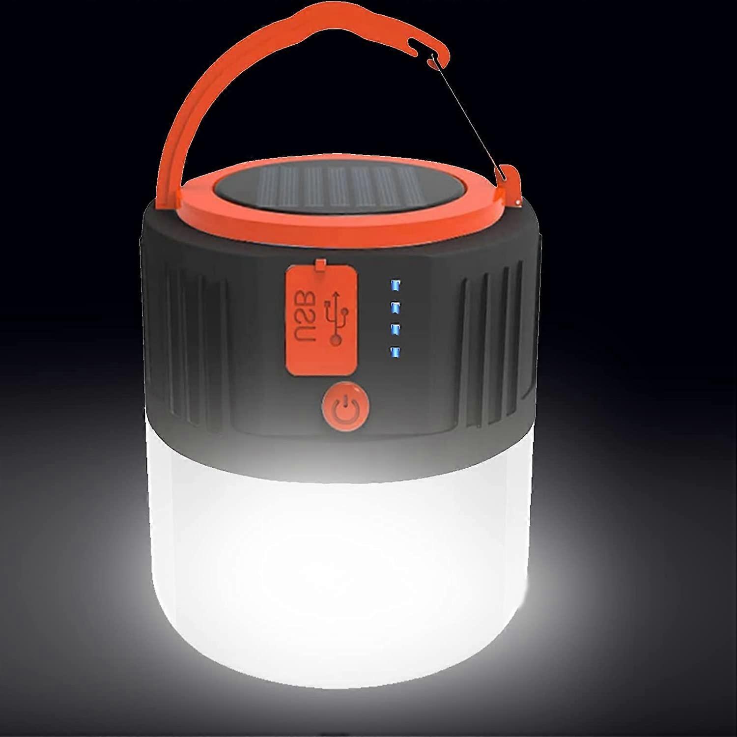Solar Camping Light - USB Rechargeable LED Portable Camping Lantern Waterproof Security Garden Light, for Night Fishing, Hunting, CampBlack