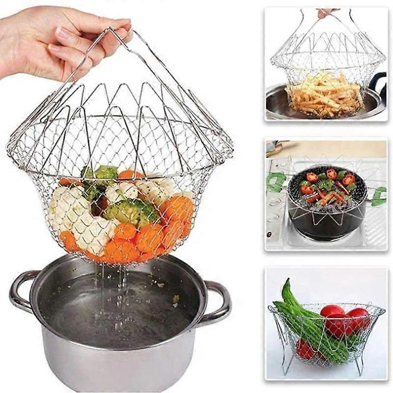 Stainless Steel Cooking Basket Foldable Strainer Multifunctional Cooking Kitchen
