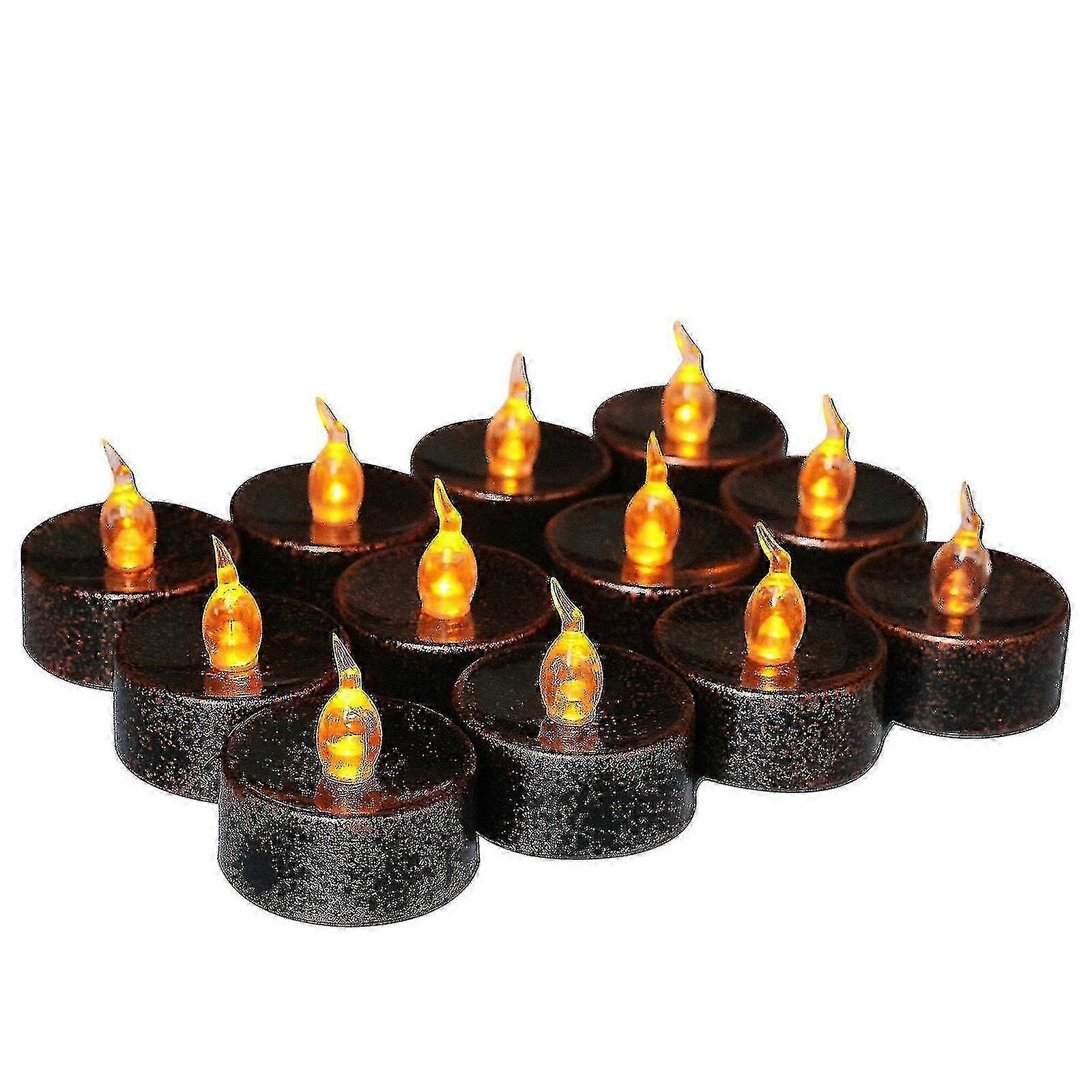 12 Pcs Battery Operated Dripping Flameless Tealight , Realistic Black Candles, Led Votive Tea Lights For Wedding, Party, Halloween, Christmas, Home De