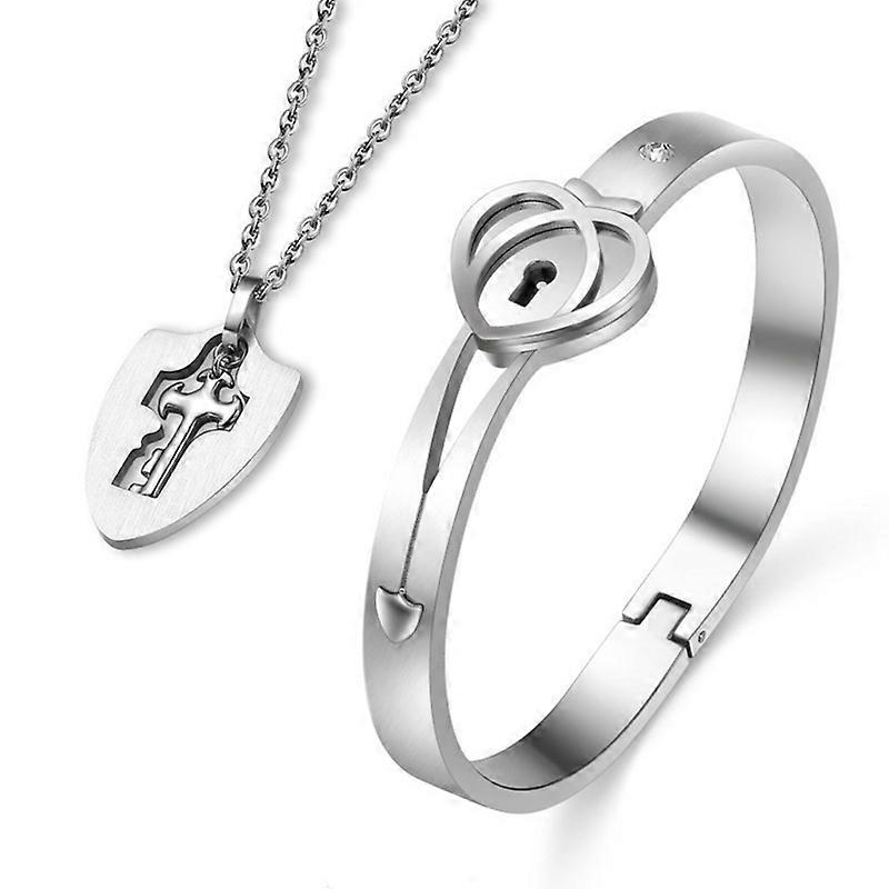 Pár Heart Charm Lock Náramok & Kľúč náhrdelník Zámok Zámok Zodpovedajúce Bangle Páry