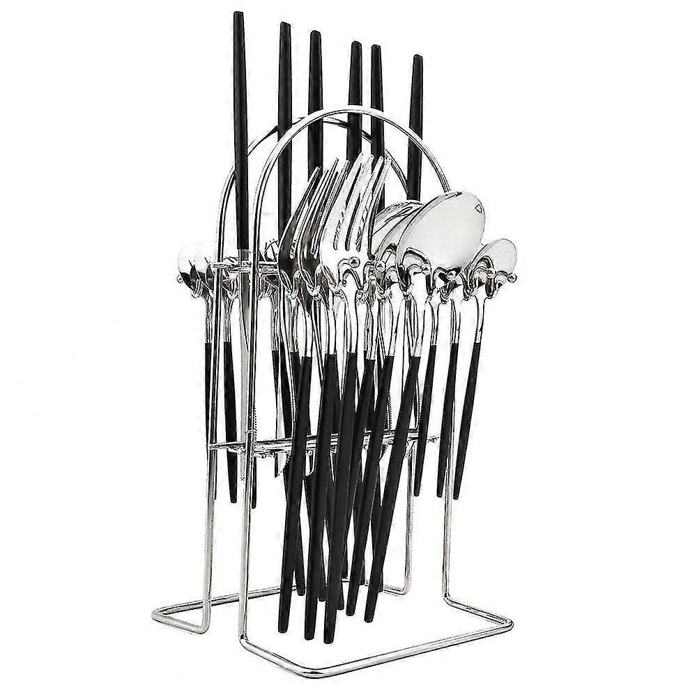 24pcs Western Cutlery Set Stainless Steel Flatware Set Knife Fork Spoon Dinner Dinnerware Tableware Set With Luxury Cutlery Rack