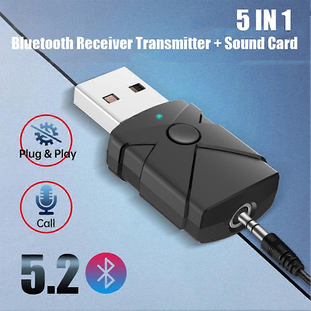 5 in 1 Bluetooth Adapter For Speaker Headset Car Wireless Audio Receiver/Transmitter Dual Function Bluetooth 5.2 USB Dongle