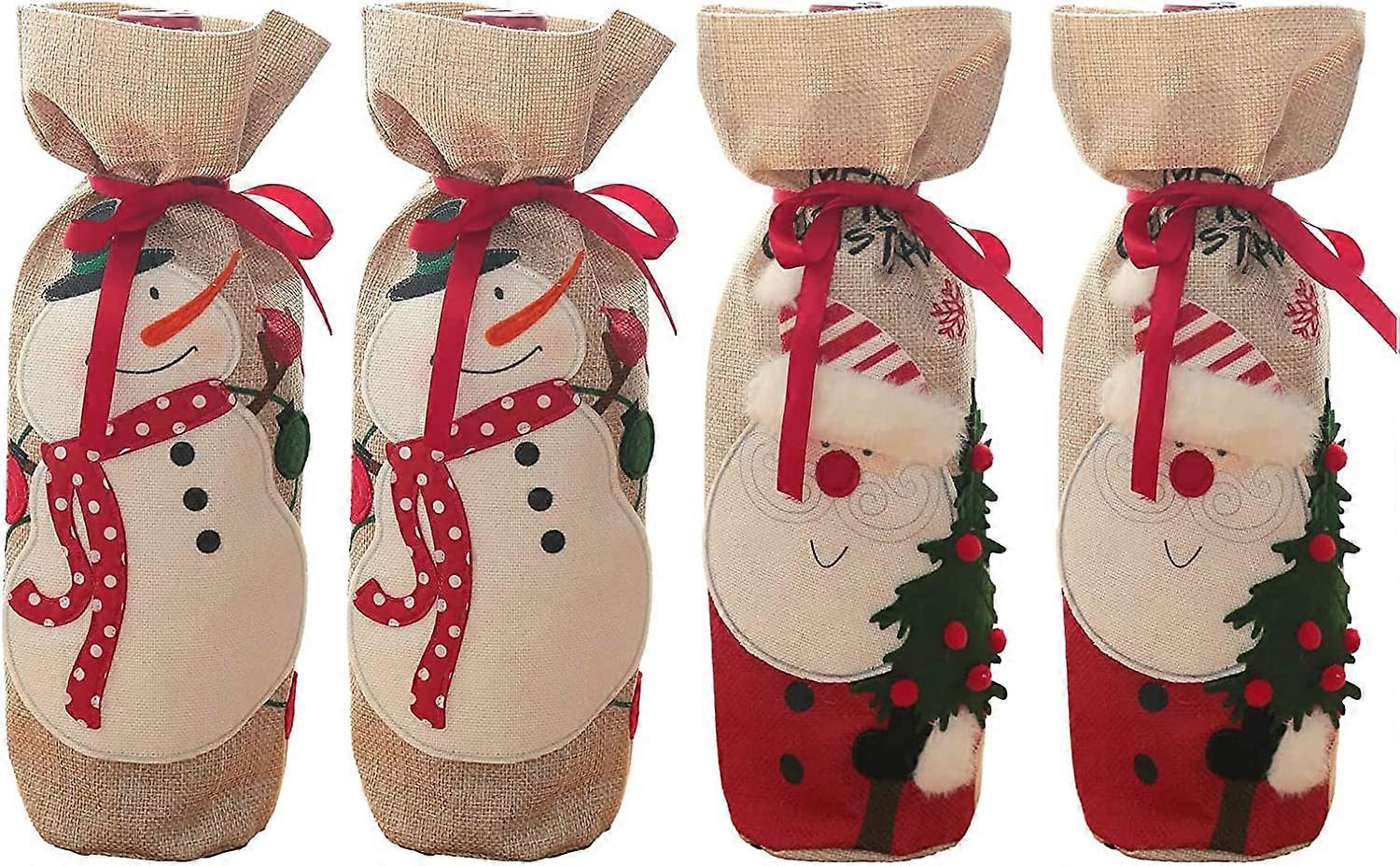 Wine Christmas BagBurlap Wine Bottle Gift Bag with Drawstring, Reusable Wine Bottle Covers