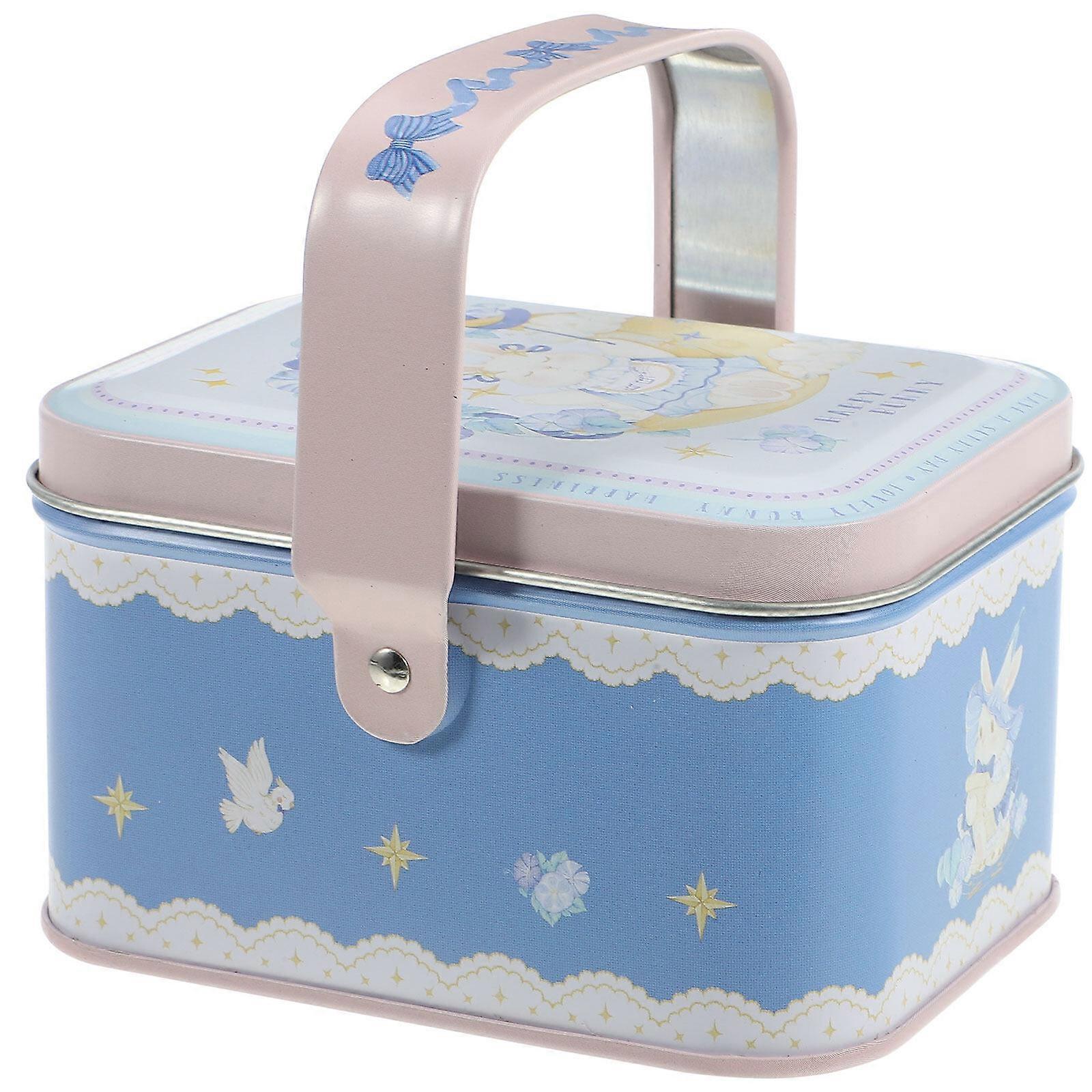 Metal Cookie Tin Tinplate Biscuit Tin Candy Snacks Storage Container with Lid Handle