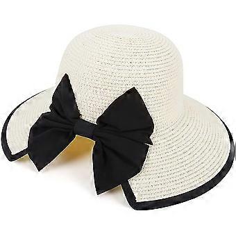 Women Straw Sun Hat - Wide Brim Hat Fedora Beach Hat Foldable Roll Up Floppy