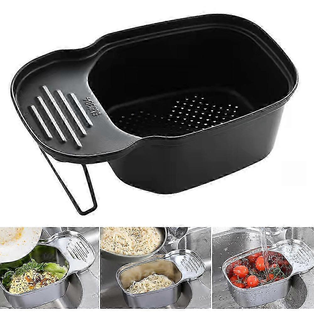 Drain Basket;Black,Kitchen Sink Storage Rack;Stainless Steel Sink Food Basket;Multi-Function Rectangular Corner for Kitchen and Bathroom