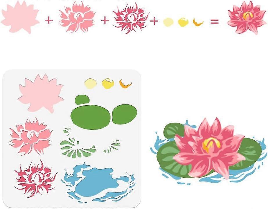 Lotus Painting Stencil 11.8x11.8 Inch Reusable DIY Art and Craft Stencils Hollow Out Drawing Painting Template for Painting on Wood Fabric Paper Walls