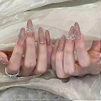 Unhas postiças cor-de-rosa com o cristal de rocha instantâneo pregos postiços impermeáveis materiais seguros duradouros para o desgaste do desempenho da fase