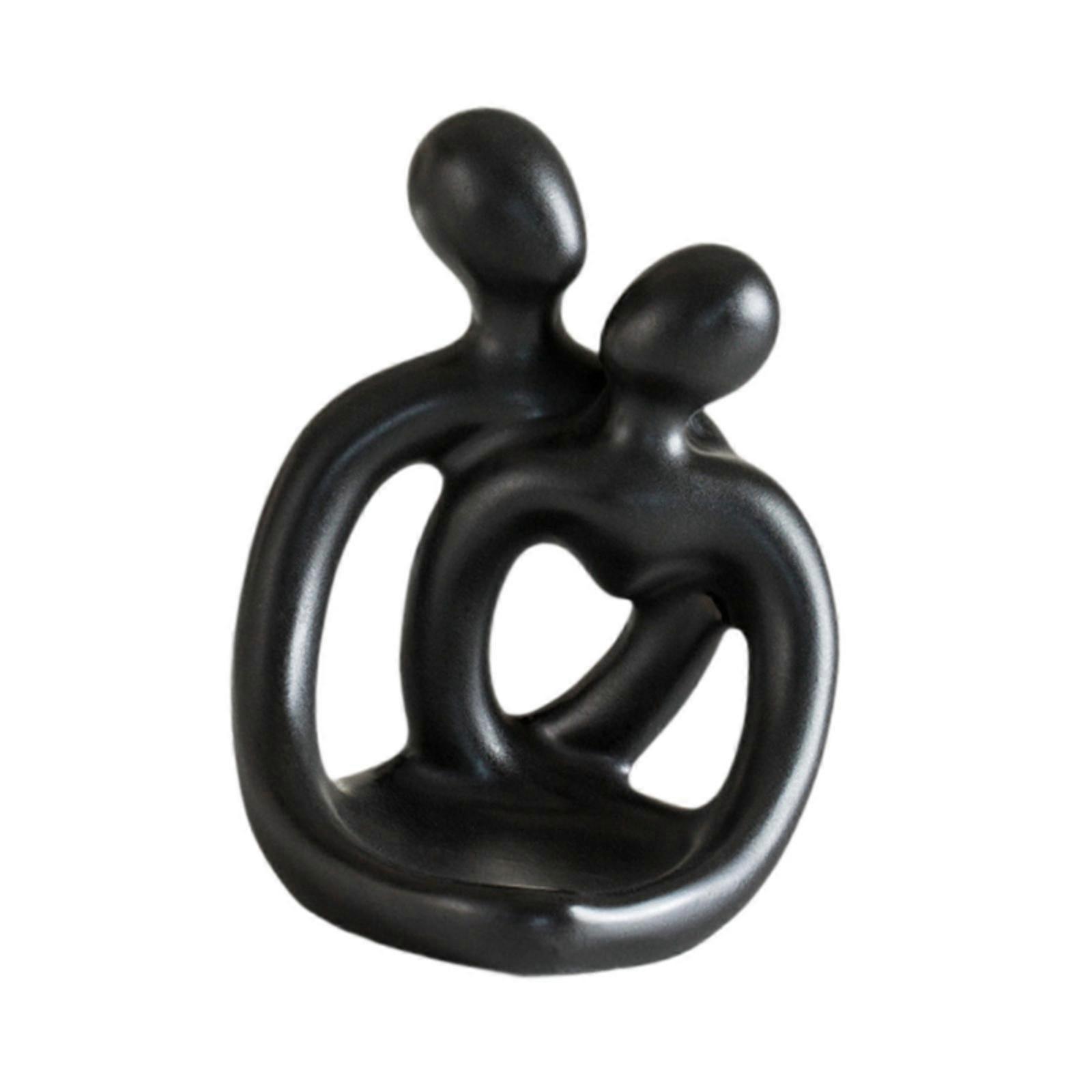Ceramic Hugging Lovers Statue Candle Holder Handmade Multipurpose 9x7.5x12cm Black