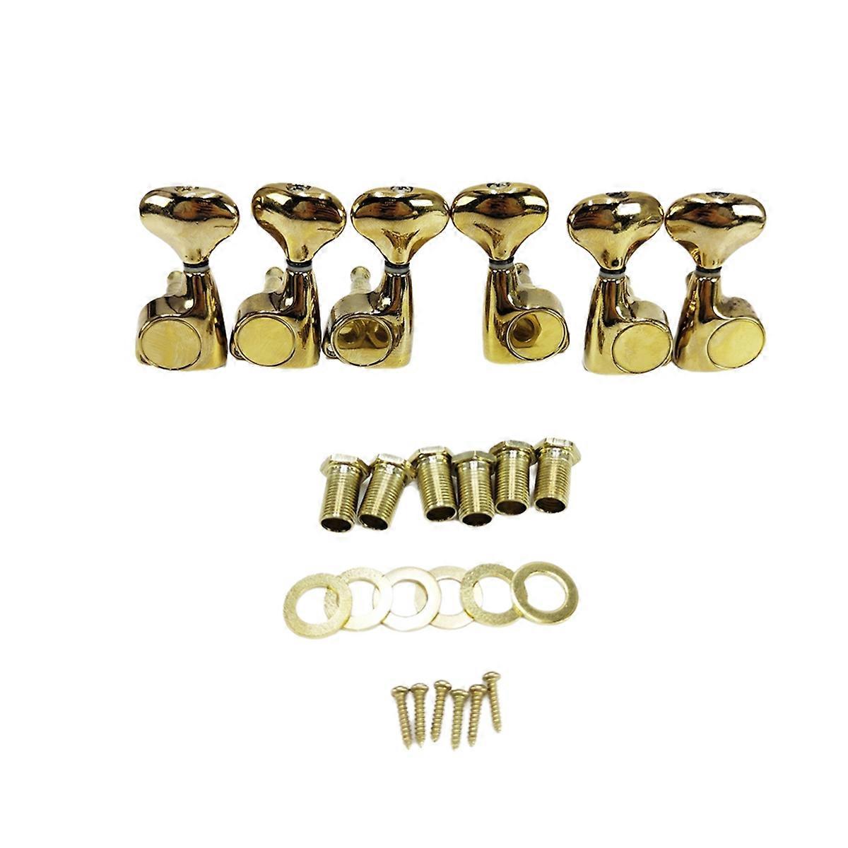 6 Pcs Small Fish-Tail Button Sealed-Gear String Tuning Pegs Tuners Machine Heads for Acoustic Electric Guitar Gold