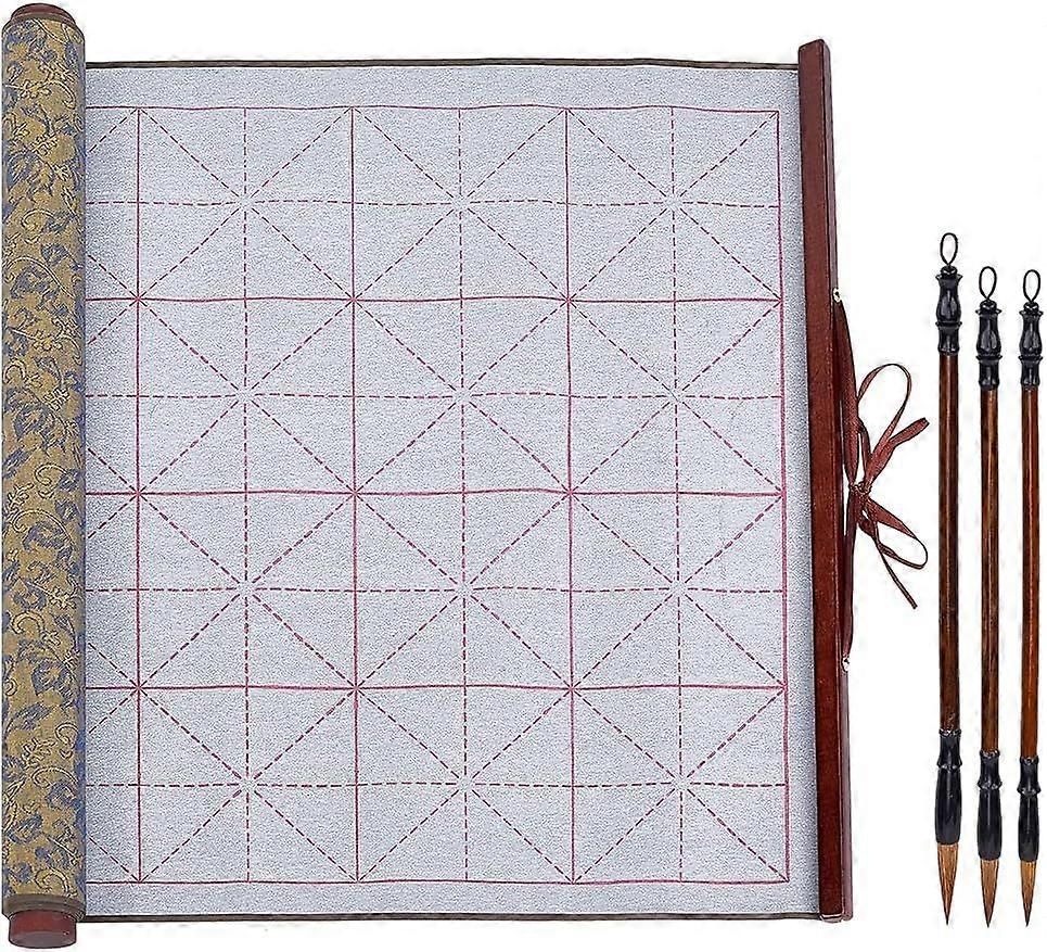 4pcs No Ink Chinese Calligraphy Practice Set Reusable Water Writing Cloth Scrolls Chinese Traditional Calligraphy Writing Brushes Pens for Beginners P