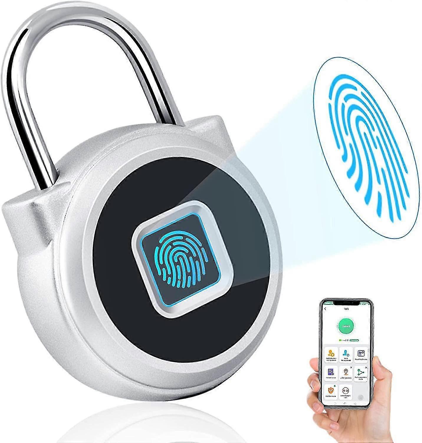 Fingerprint Padlock, Combination Padlock, Fingerprint And App Unlock, Ipx65 Waterproof Silver