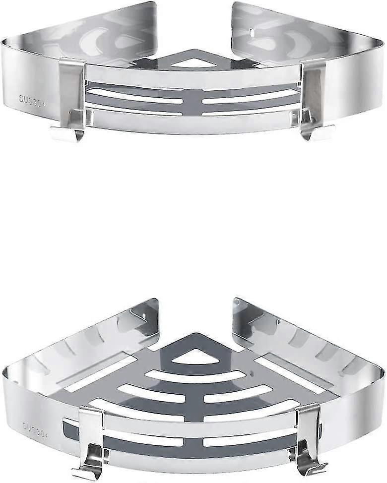 Shower Corner Shelf, Corner Shelf With Hooks 2-pack, Self-adhesive Glue, Stainless Steel