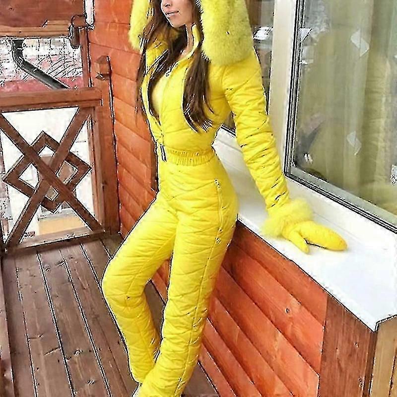 Γυναίκες Ζεστό Snowsuit Υπαίθριο αθλητικό παντελόνι Κοστούμι σκι Αδιάβροχο Ολόσωμη φόρμα New M Κίτρινο