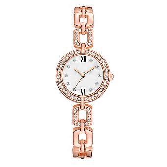 Legering Horloge Ronde Wijzerplaat Analoge Display Quartz Polshorloge (Rose Gouden Riem en Witte Wijzerplaat), voor mannen en vrouwen
