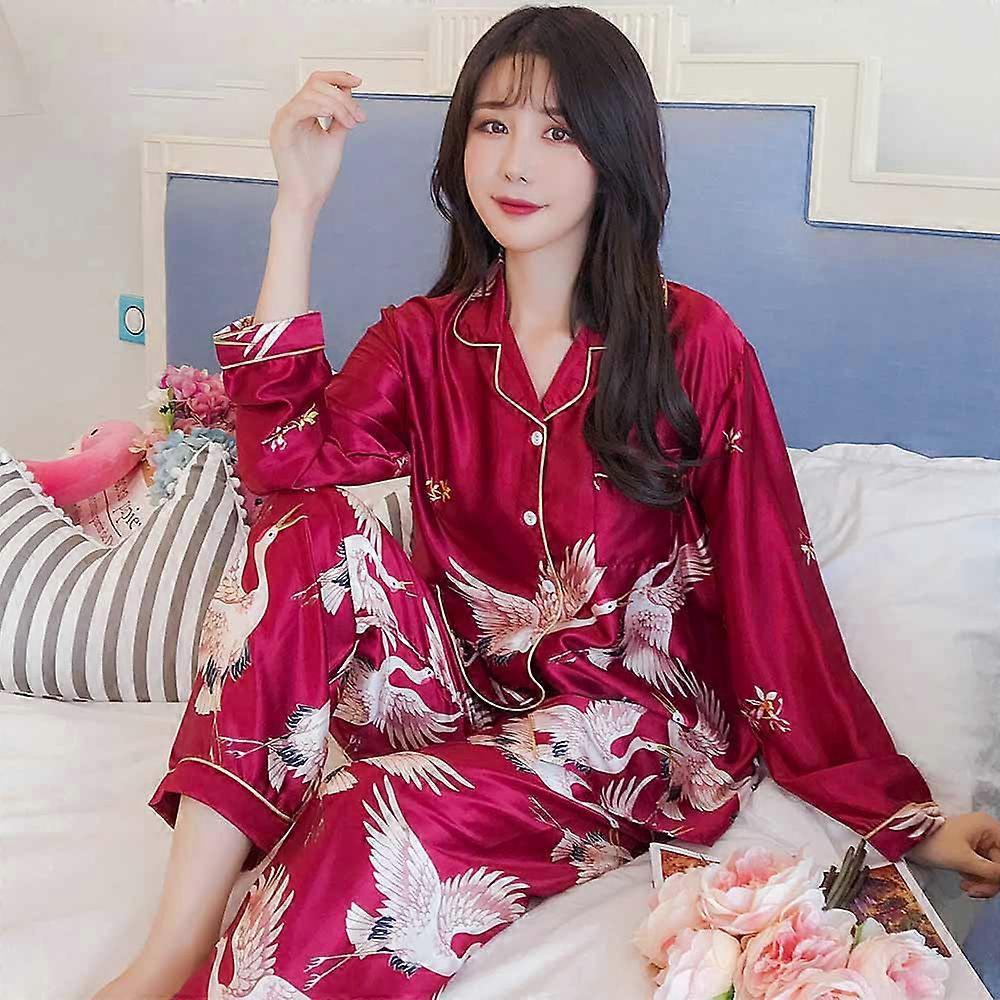 Zijden pyjamaset Damespyjama's Pyjamabroekset Lange mouwen Casual Comfortabel Thuisgebruik Zijde M-5XL