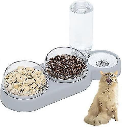 Double Raised Cat Bowl, 15 Tilt Anti-Vomiting Cat Bowl 3-in-1 Automatic Water Storage Pet Bowl, Ava