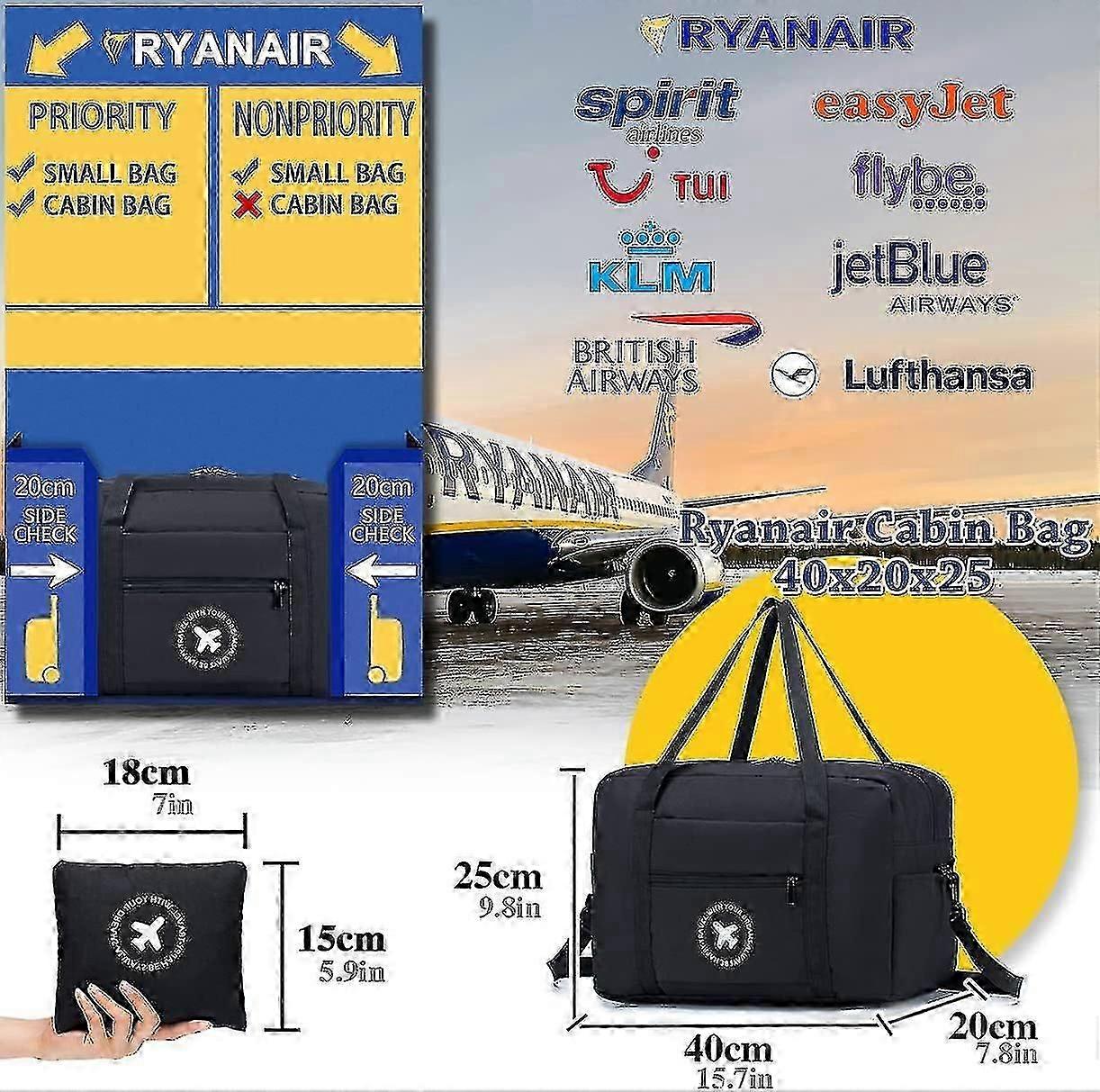 תיק לתא הנוסעים 40x20x25 ס"מ עבור Ryanair גודל מאושר תיק כבודת יד מתקפל תיק תרמיל נסיעות מטען מתחת למושב לשאת על תיק כתף כבודת תא הנוסעים Nyl