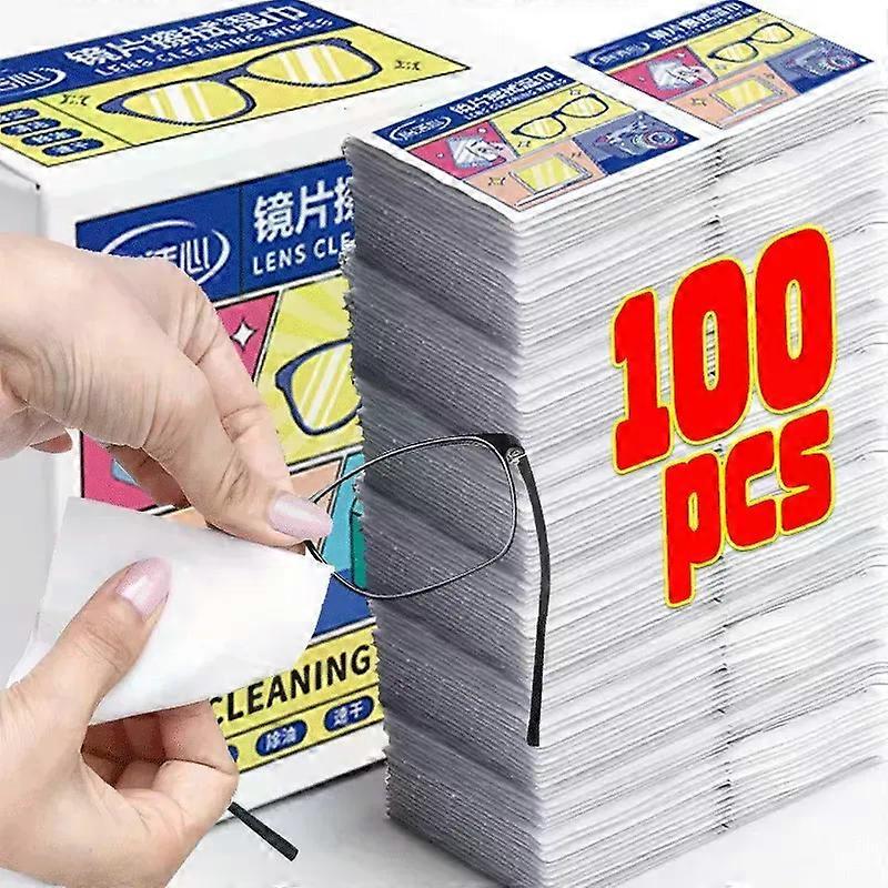 100PCS Disposable Eyeglass Cleaning Pads Traceless Quick Drying Anti-fog Glasses Wipes Dust Removal Remove Oil