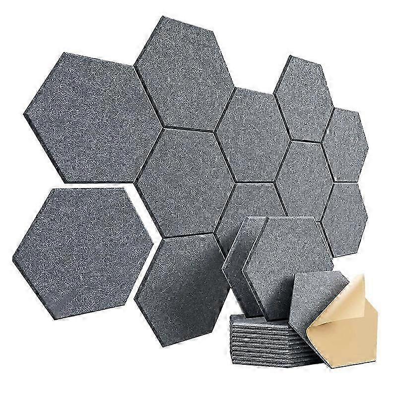 12Pcs Self-Adhesive Sound Proof Foam Acoustic Panels,12X10X0.4In Hexagonal,Reduce Noise and Echoes,Drak Gray