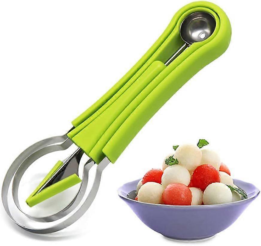 Melon Baller Scoop Set,4 In 1 fruit cutters shapes, watermelon scooper fruit scooper and baller, fruit carving toolsGreen