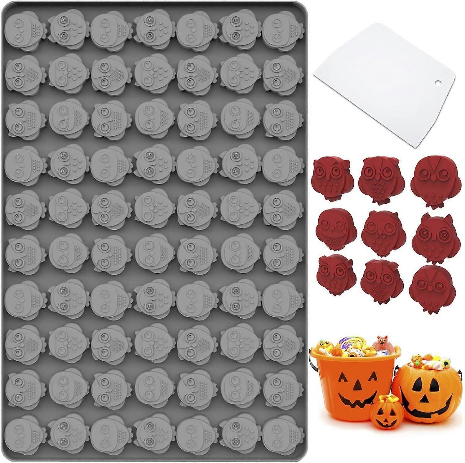 ハロウィーンのキャンディーモールド、70ミニフクロウキャビティ付きシリコンモールド、ハロウィーンのトリックオアトリートモールド、食品グレードのフクロウモールド