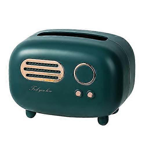 Retro Dark Green Plastic Tissue Box Holder for Desktop Use, Decorative Tissue Dispenser, Compact Storage Solution