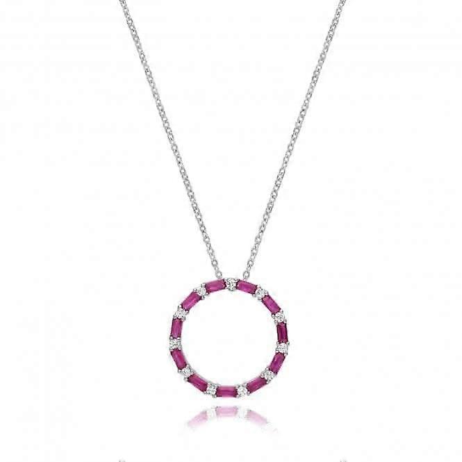 Acotis Silver Necklace Rhodium Plated Ruby Zirconia Circle G3397R